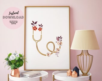 Stethoscope Wall Art Print New Doctor Office Decor Medical School Student Graduation Gift Printable Nurse Appreciation Poster Retirement