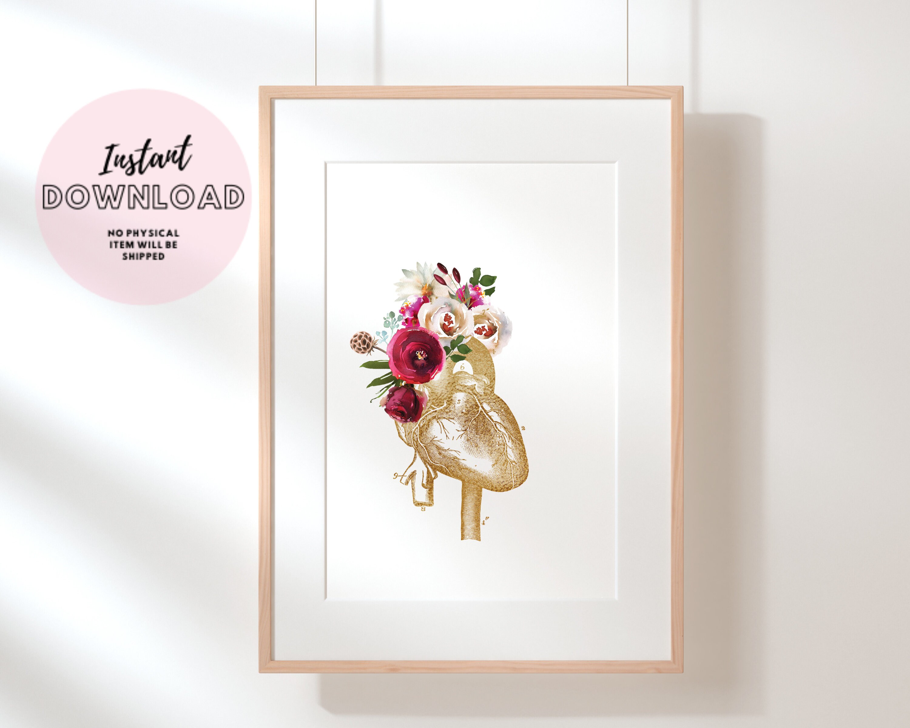Cardiologist Office Decor Set of 3 Prints Floral Heart Anatomy Doctor ...