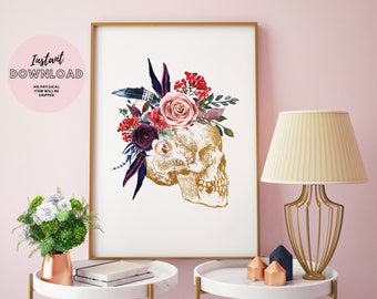 Vintage Floral Skull  Anatomy Art Print, Anatomical Skull, Medical Student Gift, Skeleton Wall Decor, Doctor Office Decor, Skull Wall Art