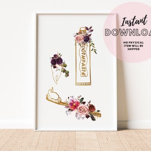 Floral Toothpaste Toothbrush Dental Hygienist Gift Assistant Print Printable Wall Art Dentist Office Decor Tooth Artwork Hygiene Poster