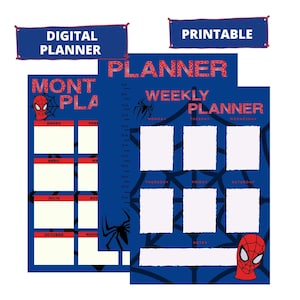 Planer dla dzieci 2023, Planer Spiderman, Dzienny harmonogram Spiderman, Planer dzienny, Planer miesięczny, Planer do druku 2023 Cyfrowy pamiętnik