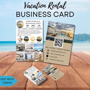 Visitenkartenvorlage für Ferienvermietung, modernes anpassbares Canva Design, Airbnb, Vrbo, bearbeitbare Vorlage