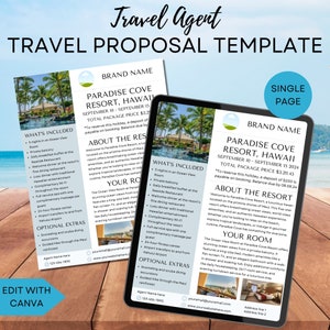 Travel Agent Proposal Template, Canva Template Trip Proposal, Simple Quote, Itinerary