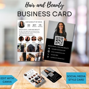 Friseur Visitenkarte Vorlage | IG Visitenkarte mit QR-Code | Perücke Visitenkarte | Diy Haar Lash Make-up Nagel Visitenkarte Vorlage