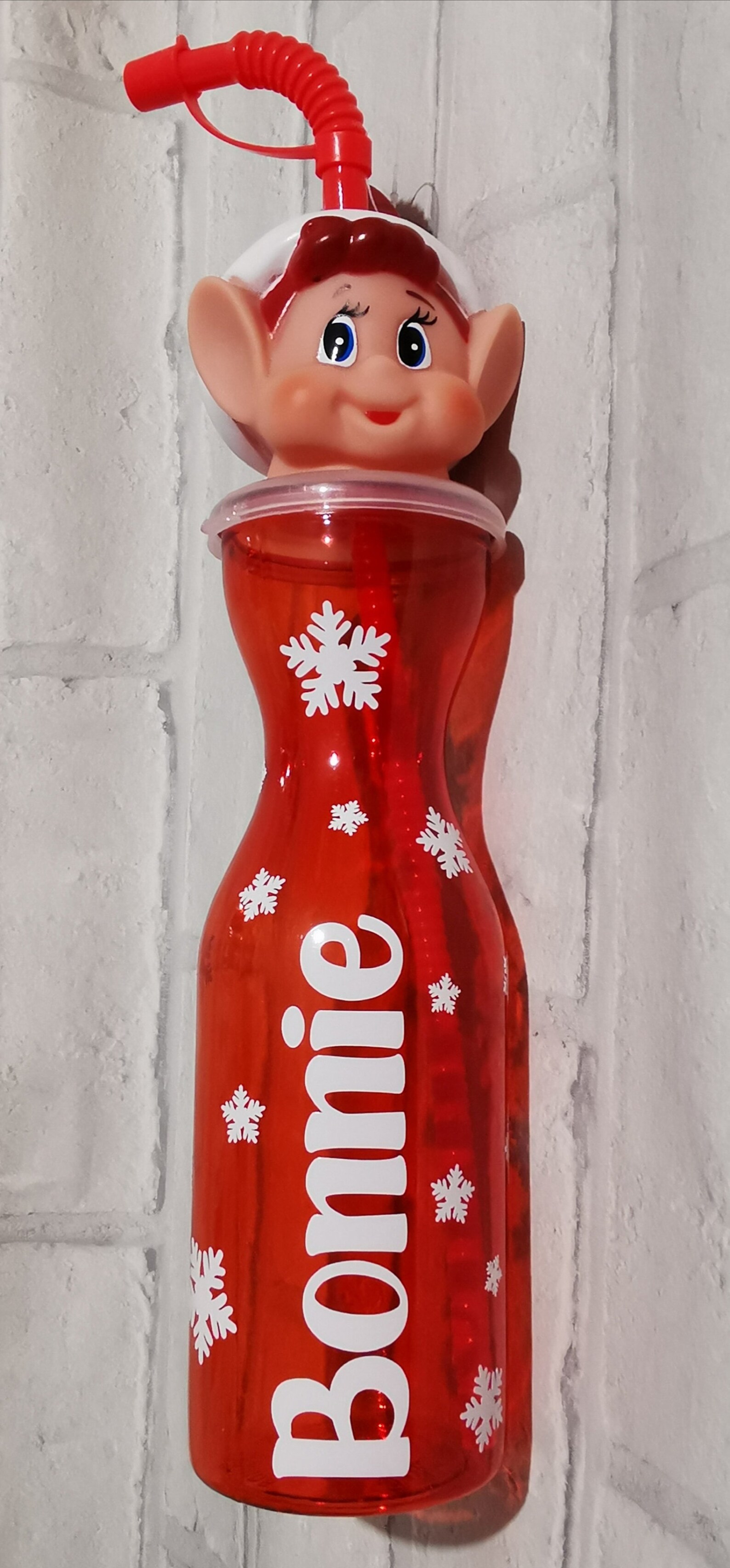 Personalised Elf Water Bottle with Straw Elf Face Lid Red Etsy