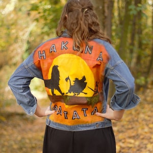 Jean The Lion King jacket "Hakuna matata" hand painted