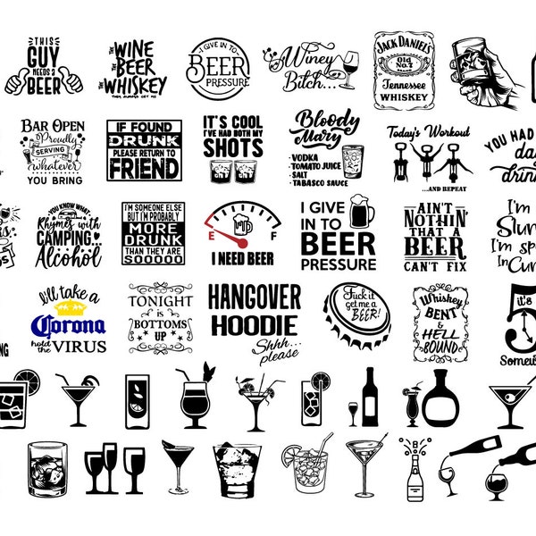 Alcohol Quotes Bundle, Funny Alcohol, SVG, PNG, DXF