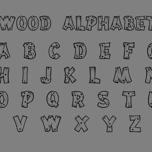 Houten alfabet, houten lettertype, SVG, PNG, DXF