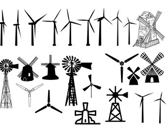 Paquete de molinos de viento, turbinas eólicas, SVG, PNG, DXF