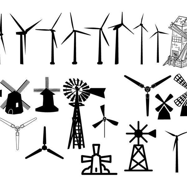 Windmill Bundle, Wind Turbine, SVG, PNG, DXF