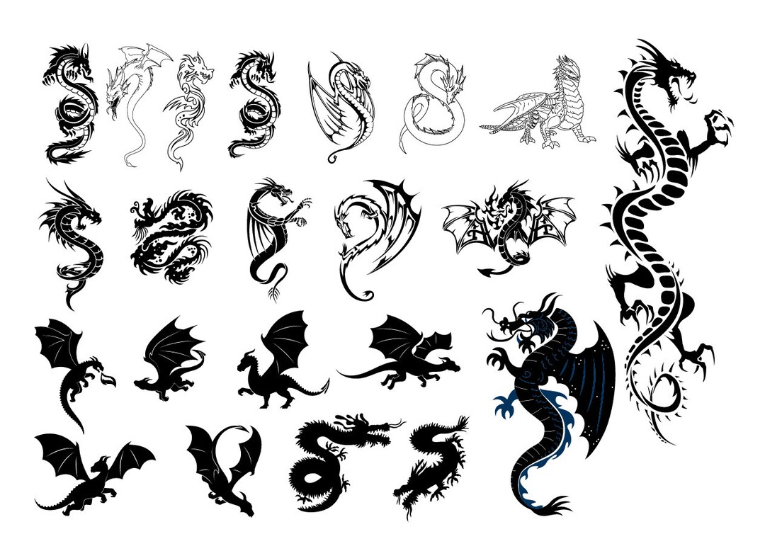 Dragon Bundle Silhouette SVG PNG DXF - Etsy Australia