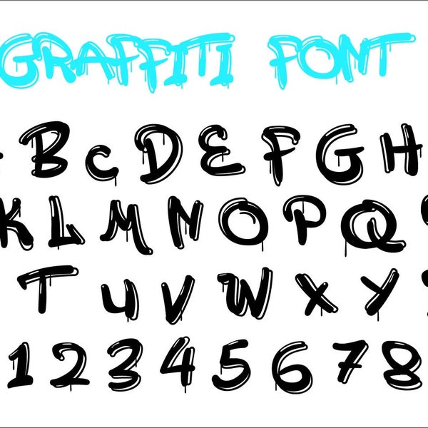 Graffiti Alphabet, Graffiti Numbers, SVG, PNG, DXF