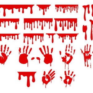 Bloody Handprints, Dripping Borders, SVG, PNG, DXF