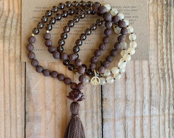 Brown is Beautiful 108 Mala Necklace Japa Mala Yoga Gift Prayer Beads Hand knotted mala, handmade tassel, meditation beads, AAA quality
