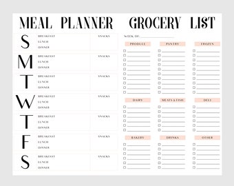 Weekly Meal Planner & Grocery List | Printable | Digital Download