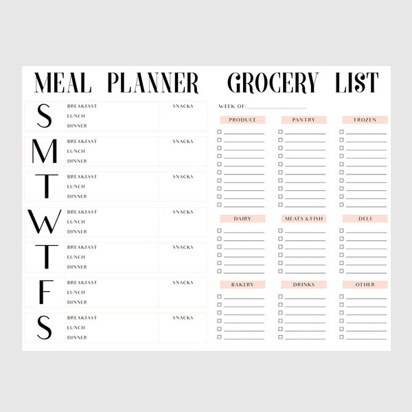Weekly Meal Planner & Grocery List | Printable | Digital Download