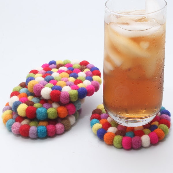 Absorbent Rainbow Tea Coasters Coasters for Drinks Set of 4 or 2 Home Decor Accessory Felt Ball Coaster Wool ball Coaster Office Coaster