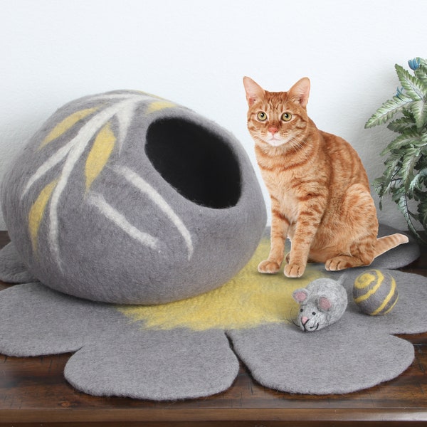Felt Cat Cave | Natural Cat House | Grey Cat Bed | Wool Cat Cave Bed | Cat Nap Cocoon | Modern Cat House | Hideaway Cat Bed | Kitty Bed