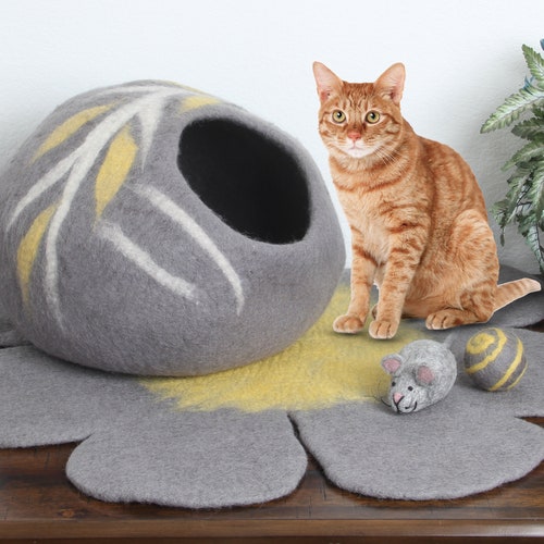 Felted Handmade Cat Cavecat Lover Giftwool Cat Bedfelted Etsy