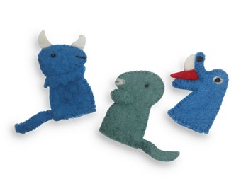 Three Dinosaurs -Finger Puppets-Felt-Children Puppets-Quiet toys-Great to entertain your chid toddler- Great for teachers-Buy set or one