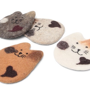 Absorbent Handmade Cat Coasters-Set of Four-4-Wool Felt-Gifts for Cat Lovers-Coaster Set-Funny Drink Coasters-Protects Furniture image 2