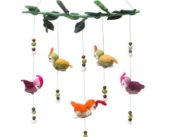 Baby Crib Mobile–Handmade-Birds-Felt Mobile for Your Boy or Girl-Babies-Decoration-Gift for Baby Shower-Simple Minimalist-Nursery Decor