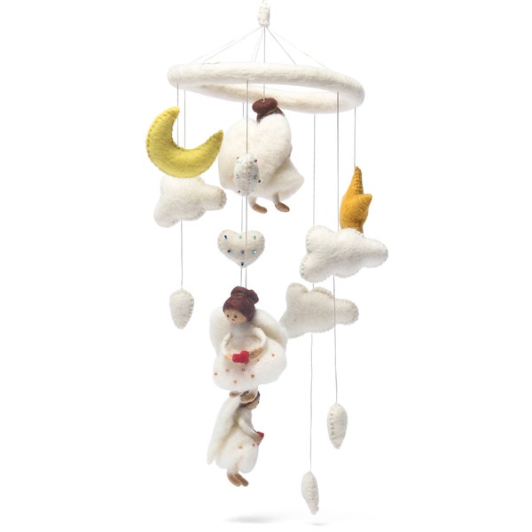 Baby Crib Mobile–Angel-Handmade-Felt Mobile for Your Boy or Girl-Babies-Decoration-Gift for Baby Shower-Simple Minimalist-Nursery Decor