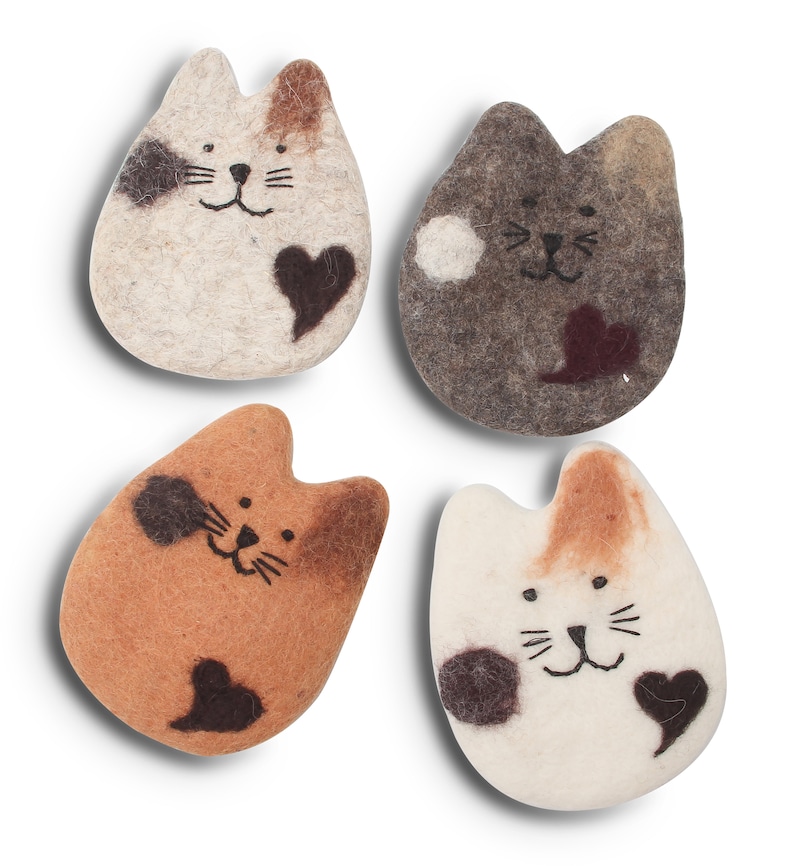 Absorbent Handmade Cat Coasters-Set of Four-4-Wool Felt-Gifts for Cat Lovers-Coaster Set-Funny Drink Coasters-Protects Furniture image 3