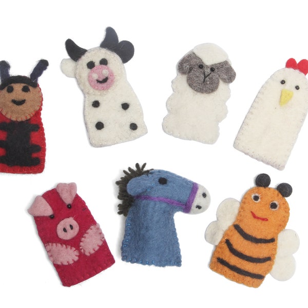 Farm Finger Puppets | Animal Puppets | Wool Felt Finger Puppets | Finger Dolls | Montessori Toy | Teaching Puppet | Storytelling Prop