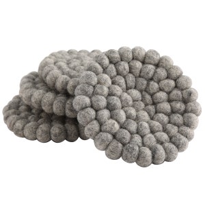 Grey Felt Coasters | Round Coaster Set | Absorbent Felt Coasters | Wool Coasters | Pom Pom Coaster | Neutral Coaster Set | Modern Coasters