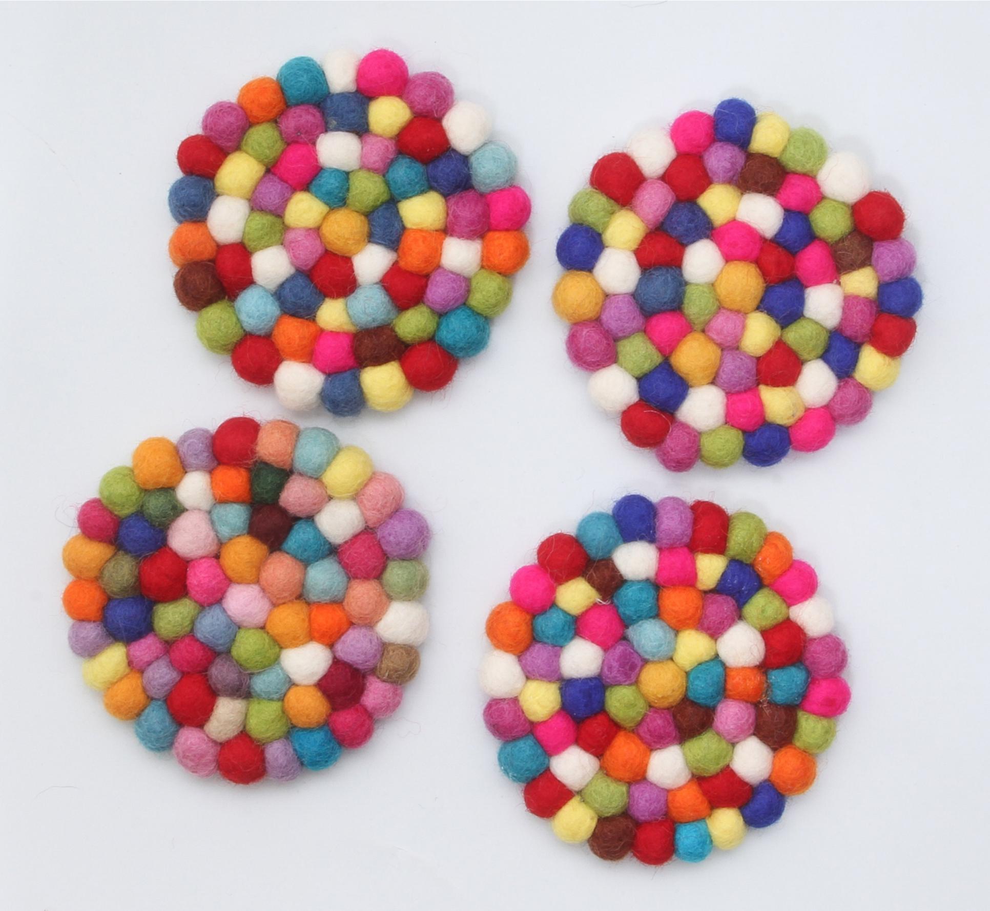 Spring Wool Coasters Colorful Felt Wool Coasters Set of 4 – Handmade Absorbent Drink ...