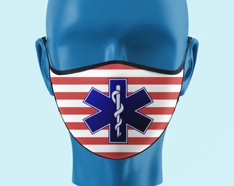 Mascarilla facial de doble capa con diseño de caduceo y estrella de la vida, transpirable, lavable, tamaño adulto, se adapta a la mayoría