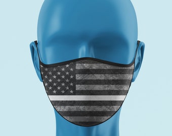 EMS Thin White Line Máscara de bandera estadounidense en escala de grises