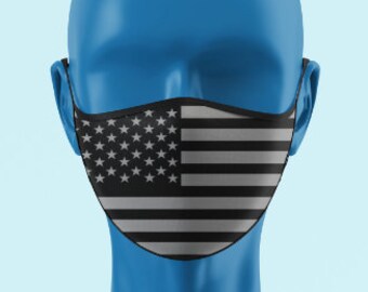 Máscara de bandera americana a capas transpirable máscara lavable tamaño adulto se adapta más en negro táctico & gris