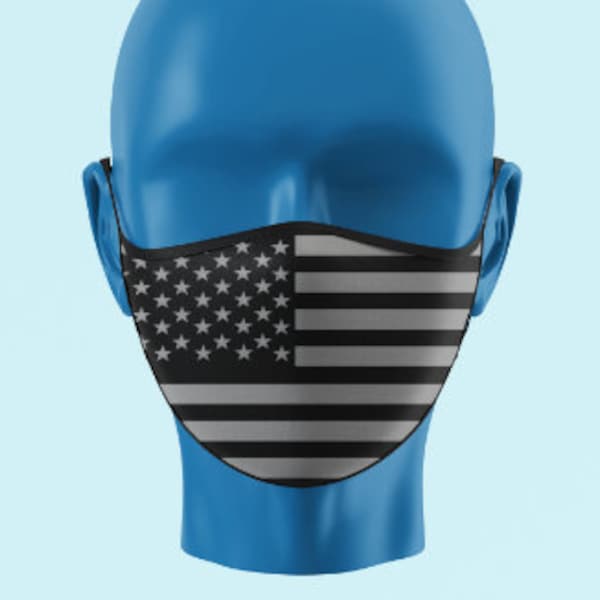 American Flag Mask Layered Breathable Washable Mask Adult Size Fits Most in Tactical Black & Gray