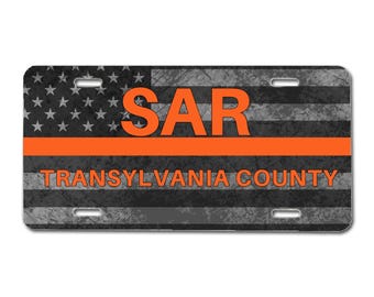 SAR License Plate Personalized on Search and Rescue Orange Line Flag