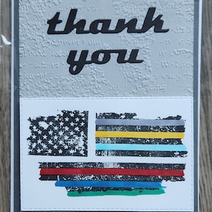 Dankeskarte für Ersthelfer, Polizeigeschenkkarte der blauen Linie, innen leer oder Geschenknachricht hinzufügen, mehrfarbige dünne Linie Flagge, handgemachte Karten