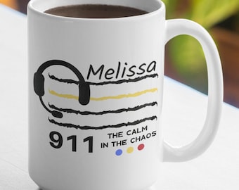 911 The Calm In The Chaos Coffee Mug Personalized with Your Name Large 15 Ounce Coffee Mug