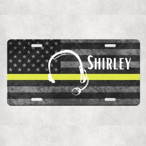 Personalized 911 Dispatcher Thin Yellow Line Flag License Plate |  Yellow Line Tow Truck Driver | Aluminum 6” x 12” x .025”