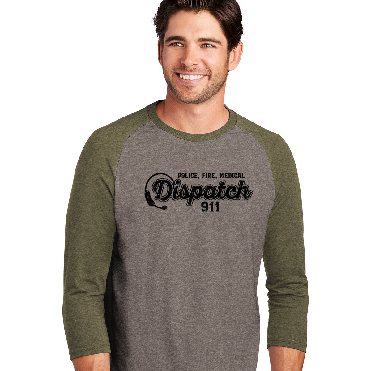 911 Dispatch Varsity Style Raglan mit abgenutzten Farben, 3/4-Ärmel