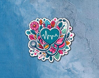 Nurse Sticker: Stethoscope & Floral Design - Waterproof Vinyl Decal