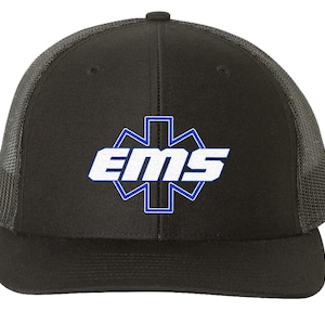 EMS Star of Life Embroidered On Richardson 112 Trucker Hat