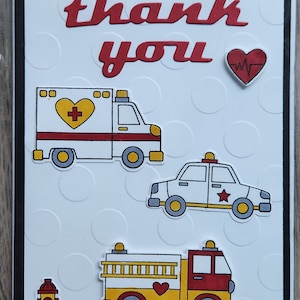 Carte de remerciement pour les premiers intervenants, carte-cadeau Gold Line Dispatcher, vide à l'intérieur ou ajouter un message cadeau, police d'incendie et EMS, cartes faites main