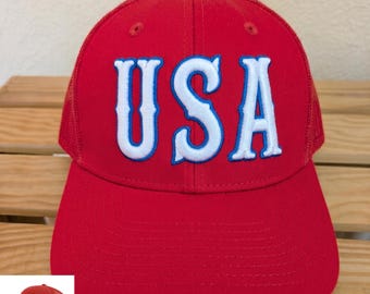 USA Puff Embroidery Mesh Trucker Hat Richardson 112 Embroidered Hat Structured Cap Snap Back
