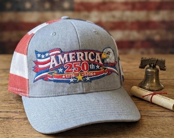 250th Anniversary America Richardson 112 Embroidered Hat Semiquincentennial USA Trucker Flag Hat Mesh Back Structured Cap Snap Back