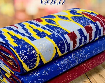 6 Yards afrikanische Kente Gold-Stoffe, freie 3-5 Tage Versand, Mode und Dekor mit afrikanischem Tuch, Kente Ghana und Ivory Coast Textile