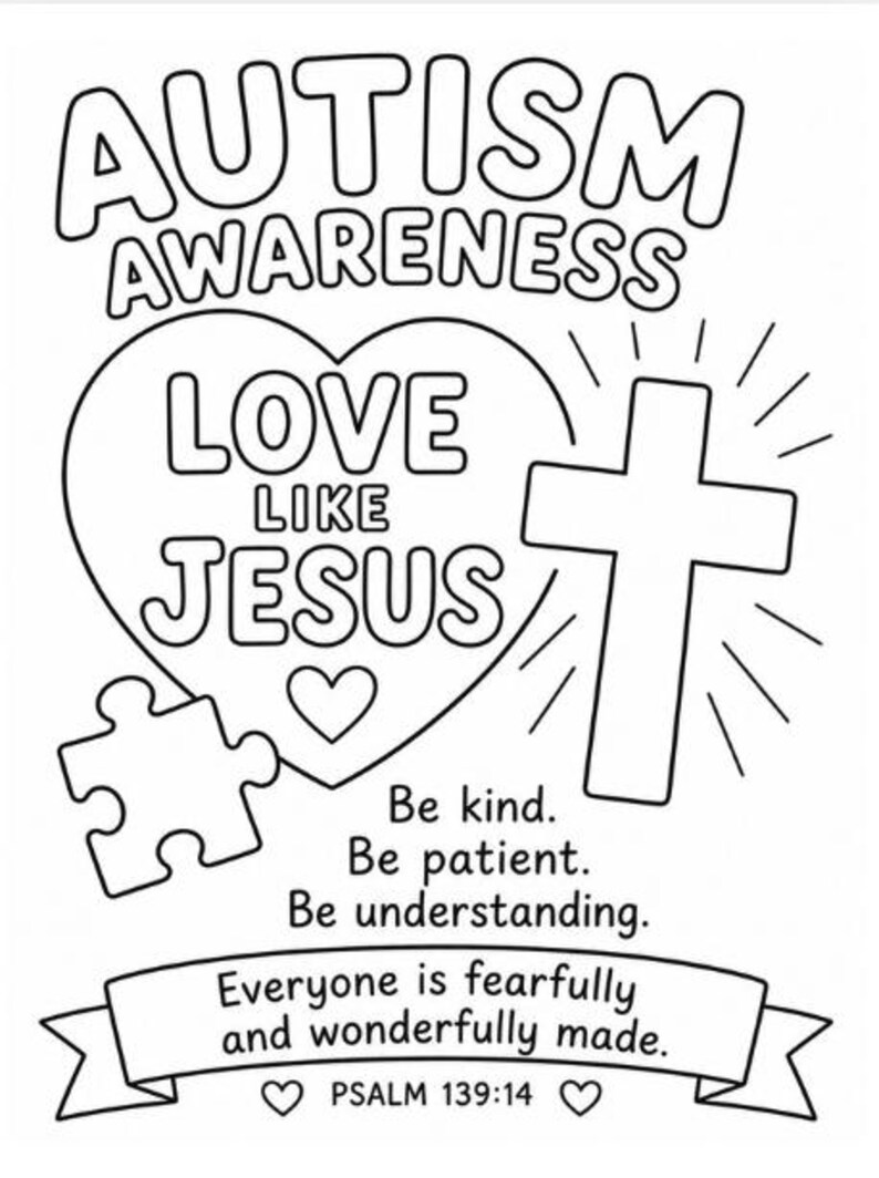Christian Autism Awareness Coloring Page, Printable Bible Verse ...