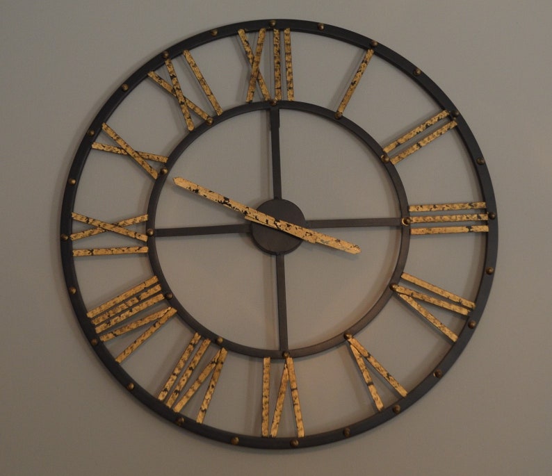 Contemporary Black and Gold Roman Numerals Clock Etsy