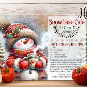 Festive Snowman Cutting Board Sublimation Design, Hot Cocoa Recipe For Christmas Kitchen Decor, Digital Download