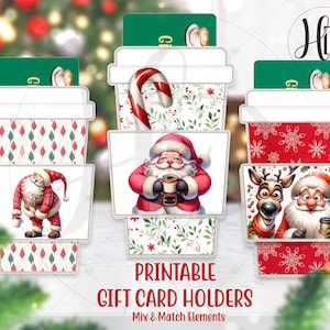 Weihnachtsmann Kaffee Geschenk Kartenhalter, DIY Weihnachten Digitaler Download: Familie, Freunde, Lehrer, Mitarbeiter - Mix & Match Designs
